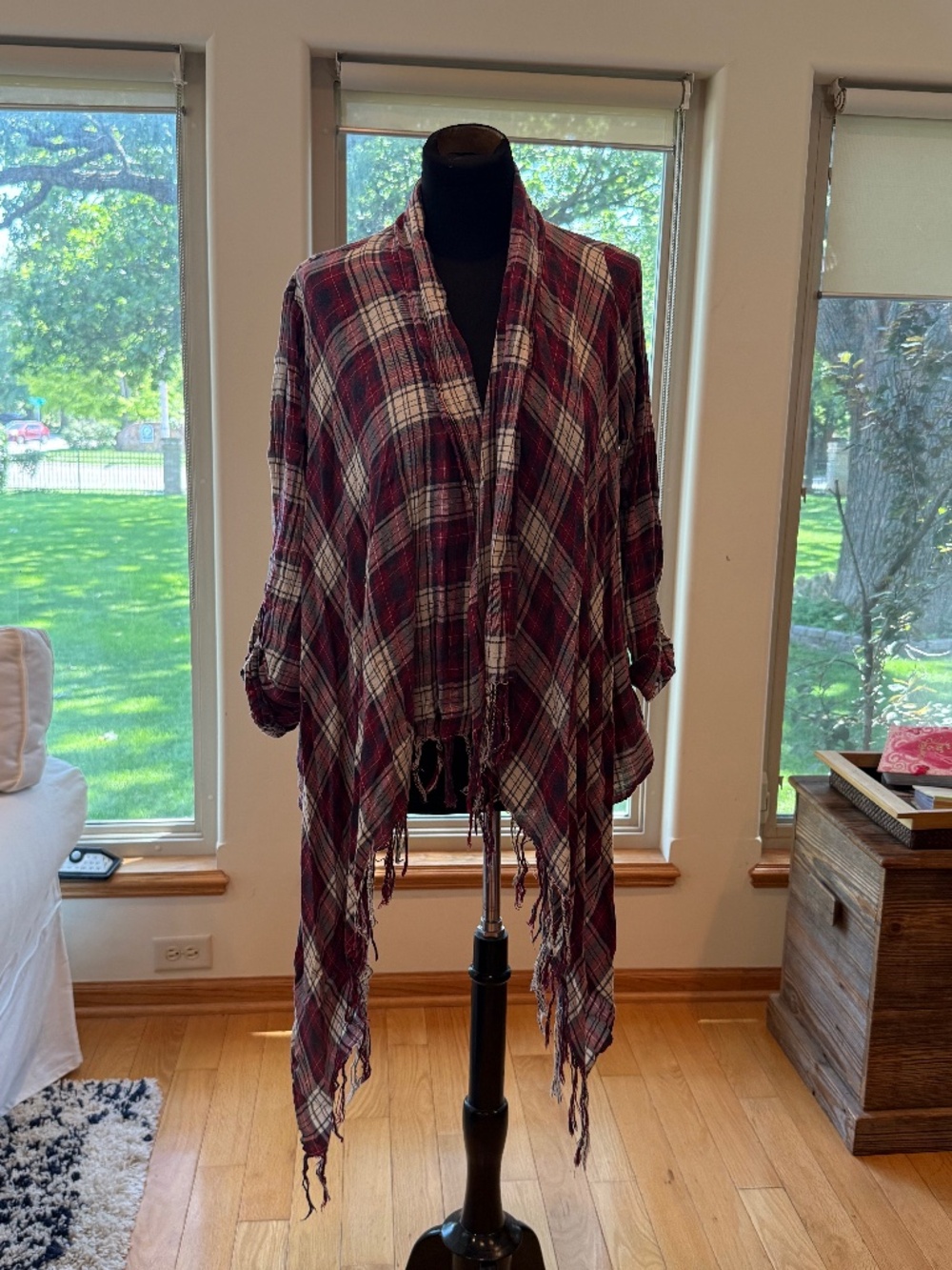 Open Front Light Weight Plaid Cardigan